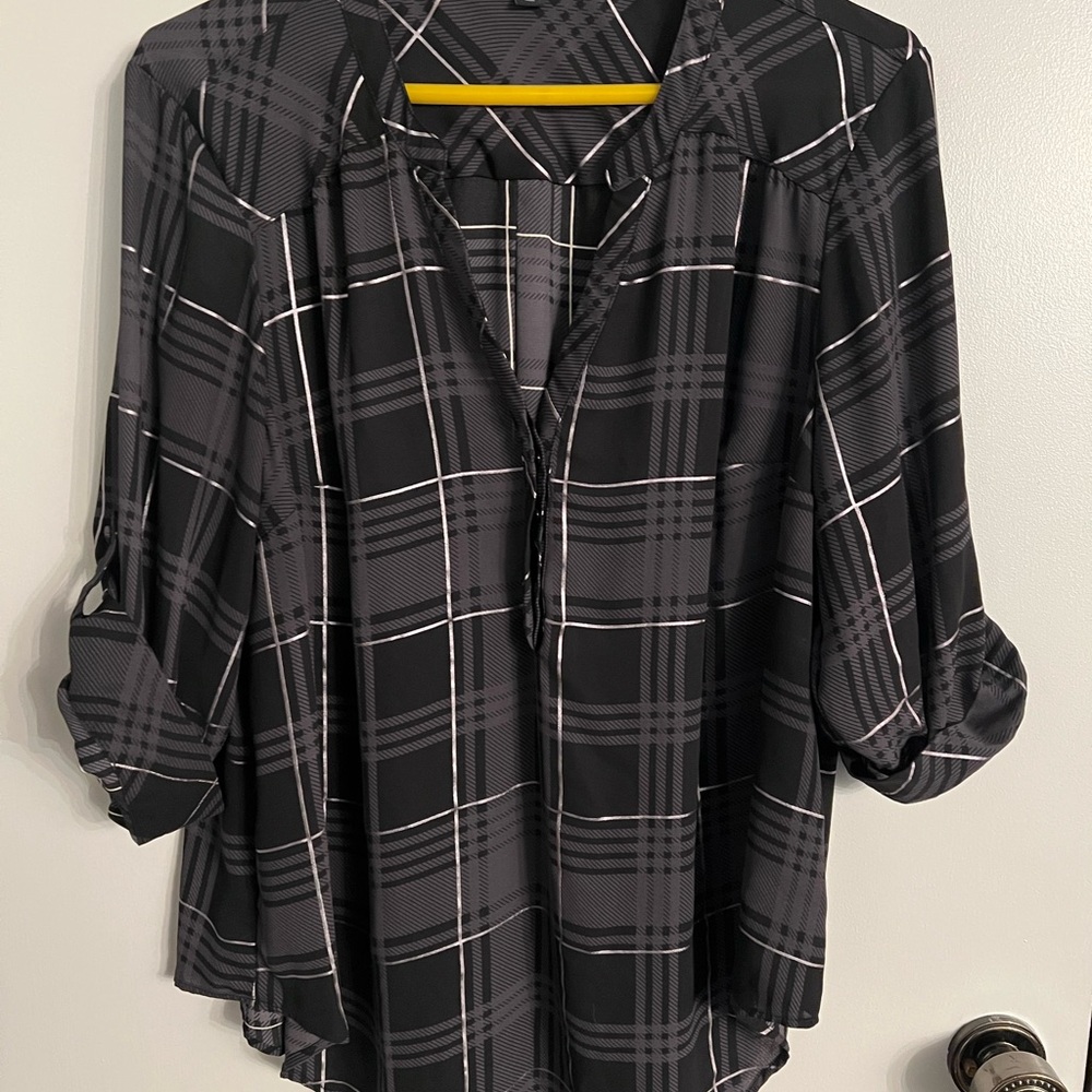 Plaid Black and Gray Women's Top